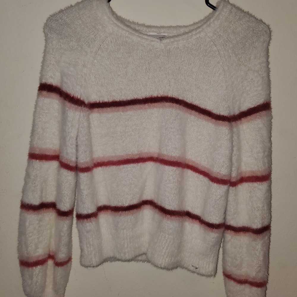 Abercrombie Kids White and Pink Striped Sweater